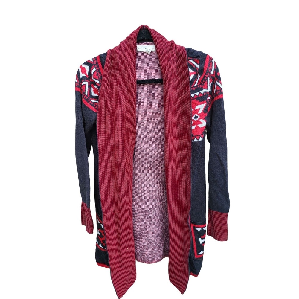 If It Were Me Anthropologie Cardigan Small Womens Black Red Christmas Holiday